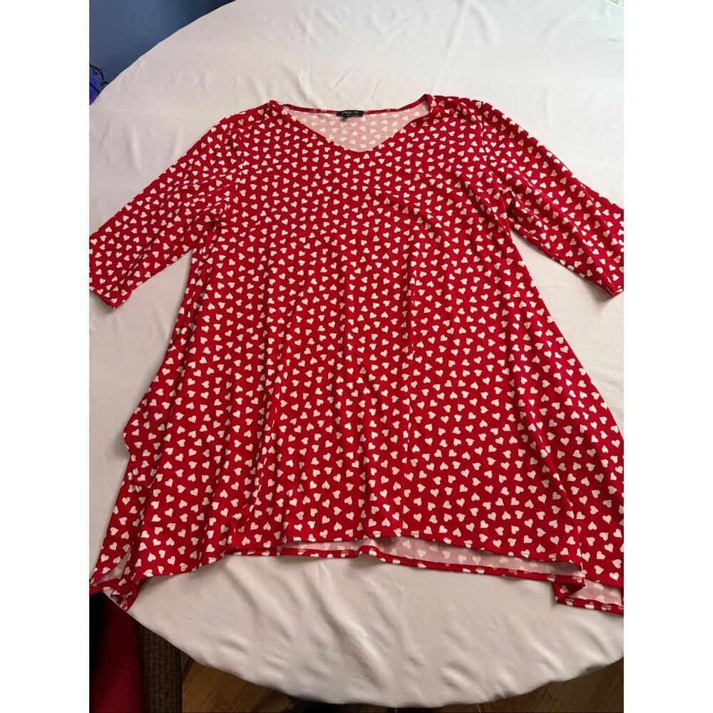 Vikki Vi Red White Heart Slinky Lagenlook Tunic Top Plus Size 1X